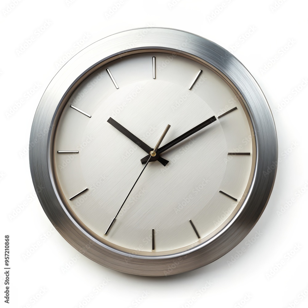 Silver Round Clock with Black Hands, 3D Rendered, Isolated, Time, Clock, Minimalism Silver Round Clock with Black Hands, 3D Rendered, Isolated, Time, Clock, Minimalism