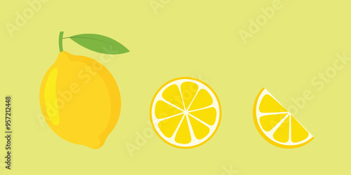 Fresh lemon fruits icon set. Yellow lemon fruit vector.