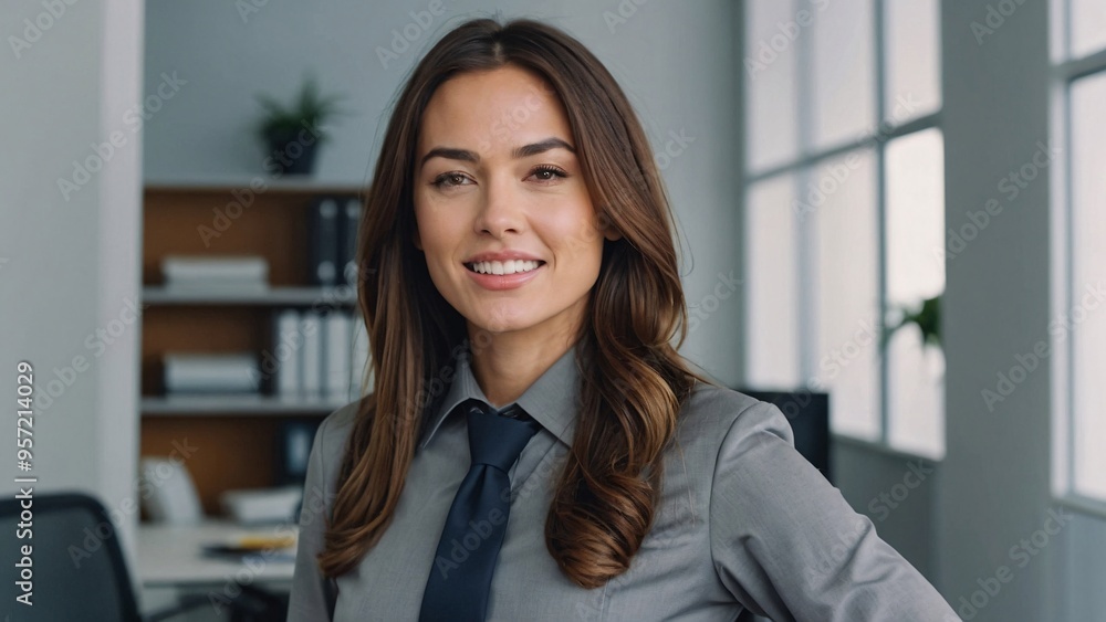portrait of a smiling businesswoman wearing shirt and dark blue tie, portrait of a smiling businesswoman wearing shirt and dark blue tie,