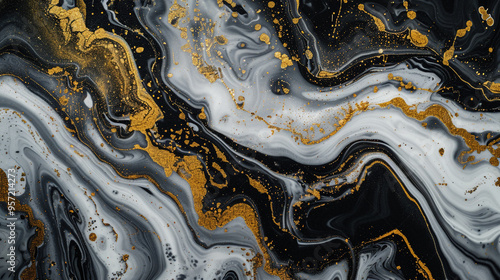 Wallpaper Mural An abstract background of fluid marble textures, with rich, flowing veins of gold, black, and white, evoking a luxurious and elegant feel. Torontodigital.ca