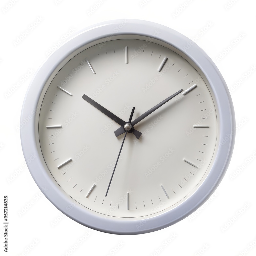 White Round Clock with Black Hands, White Background, Isolated, Clock Face, Time, Clock, Minute Hand White Round Clock with Black Hands, White Background, Isolated, Clock Face, Time, Clock, Minute Hand