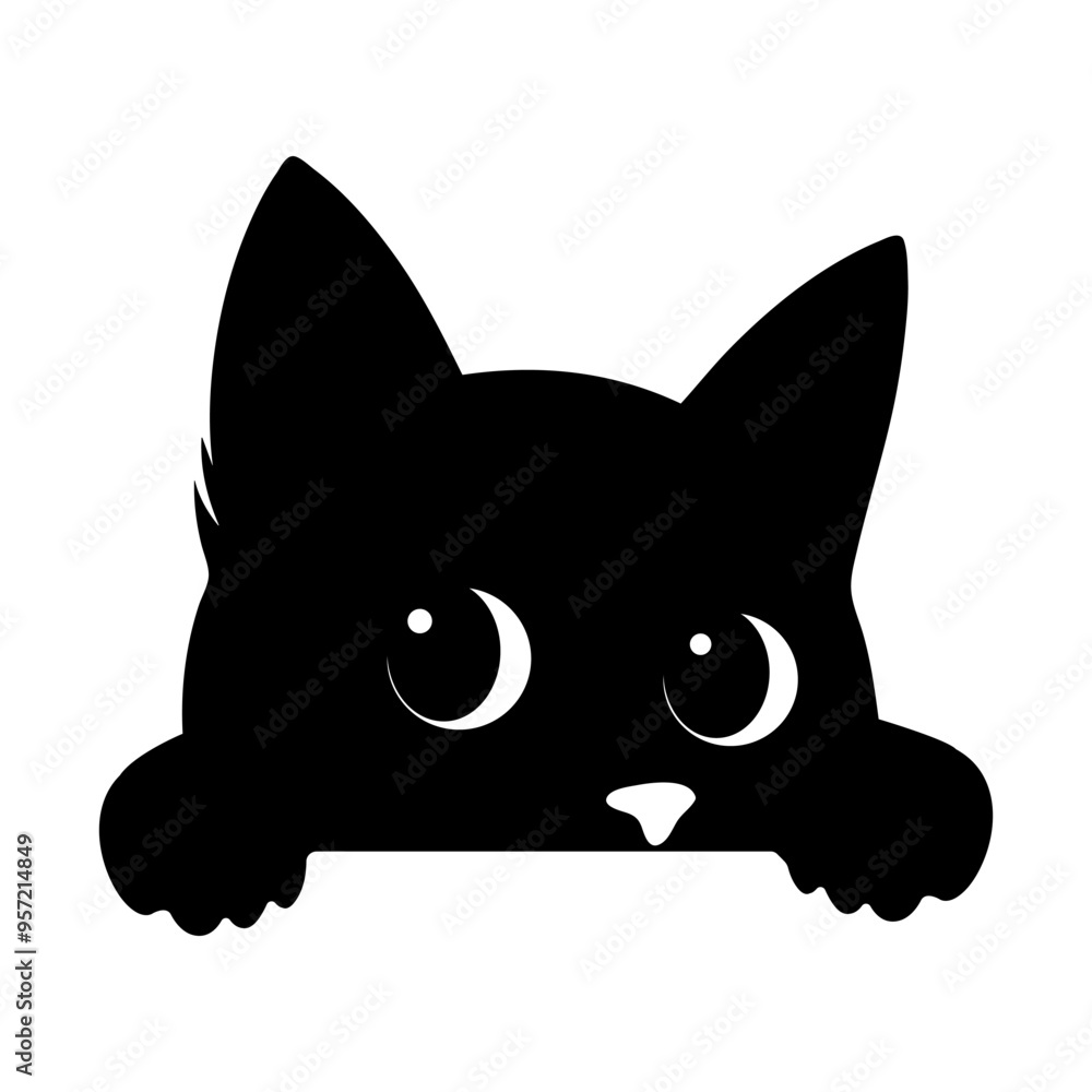 Peeking Cat silhouette monochrome clip art. vector illustration Peeking Cat silhouette monochrome clip art. vector illustration
