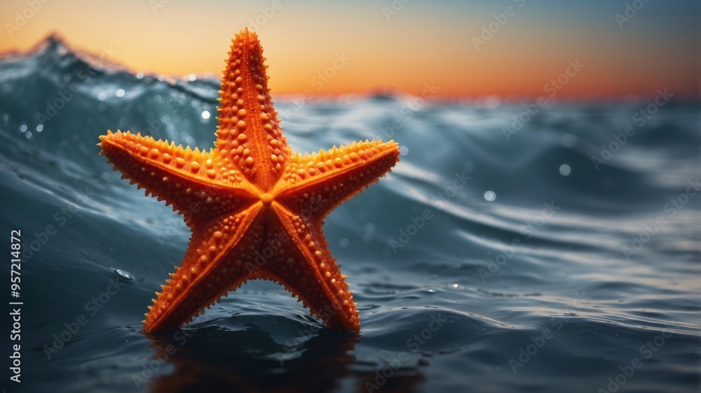 Bright orange starfish in pristine ocean depths with advanced technology. Bright orange starfish in pristine ocean depths with advanced technology.