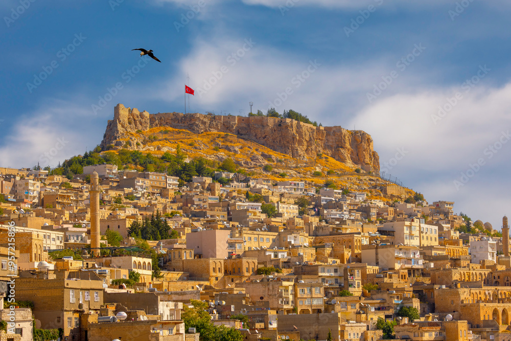 Ancient and stone houses of Old Mardin (Eski Mardin) with Mardin Castle, Located South Eastern of Turkey
