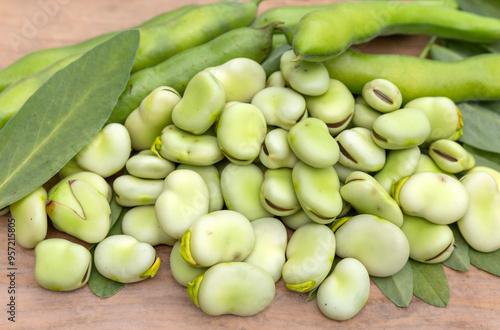 Obraz na płótnie Broad bean or fava beans (Fave) on the close-up. From garden to table: springtime vegetables and legumes w salonie