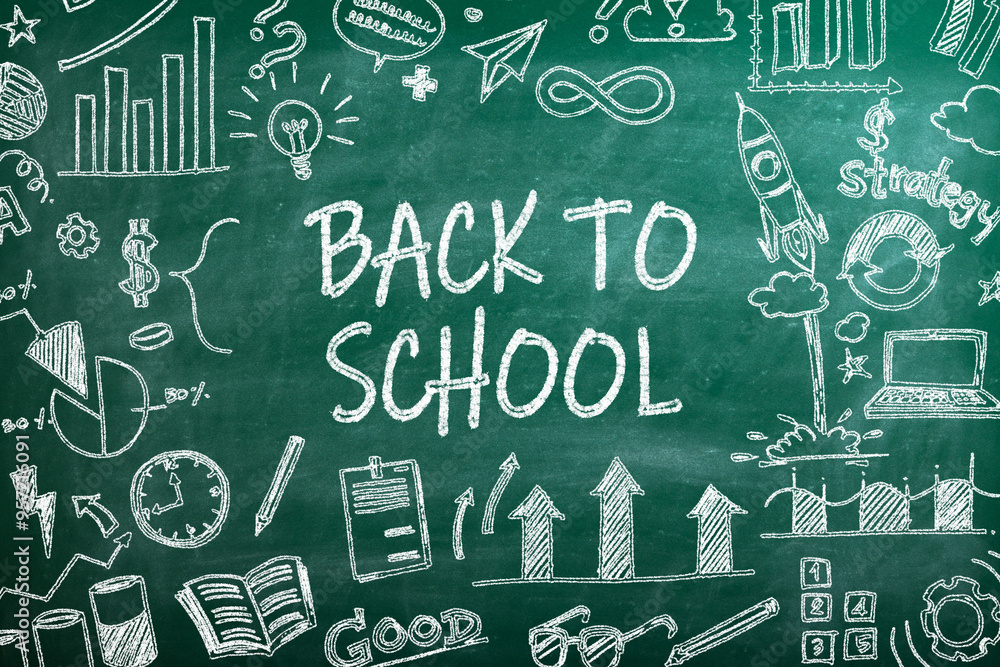 Modern back to school chalkboard design vector illustration. Line vector image showing Back to School text capturing students returning to learning Modern back to school chalkboard design vector illustration. Line vector image showing Back to School text capturing students returning to learning