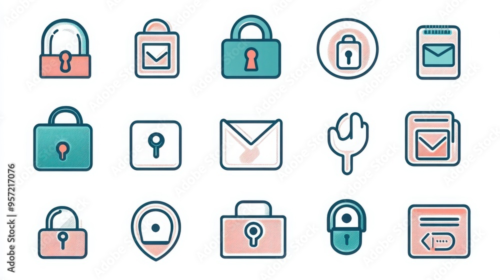 Privacy and Security thin line icon set. Containing lock, two-factor authentication, data privacy, account verification, blocked account, secure message, report abuse, account recovery. Privacy and Security thin line icon set. Containing lock, two-factor authentication, data privacy, account verification, blocked account, secure message, report abuse, account recovery.