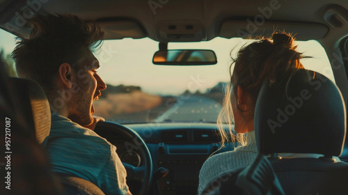 Arguing during a road trip - A couple in a car, with one person driving and the other looking out the window angrily, capturing a moment of tension during what was supposed to be a relaxing road trip.