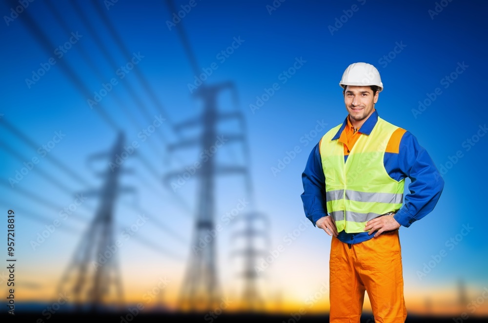 Business people at work on power construction. Business people at work on power construction.