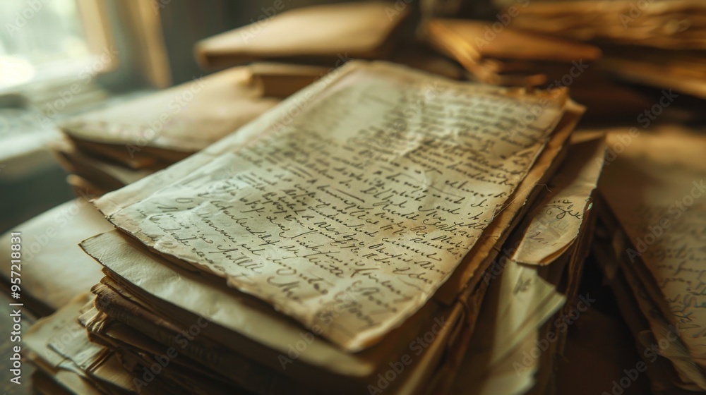 Nostalgic Pile of Handwritten Letters with Soft Focus Blurring Nostalgic Pile of Handwritten Letters with Soft Focus Blurring