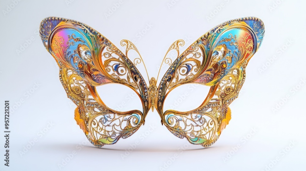 Naklejka premium Luxury butterfly masquerade mask on white background