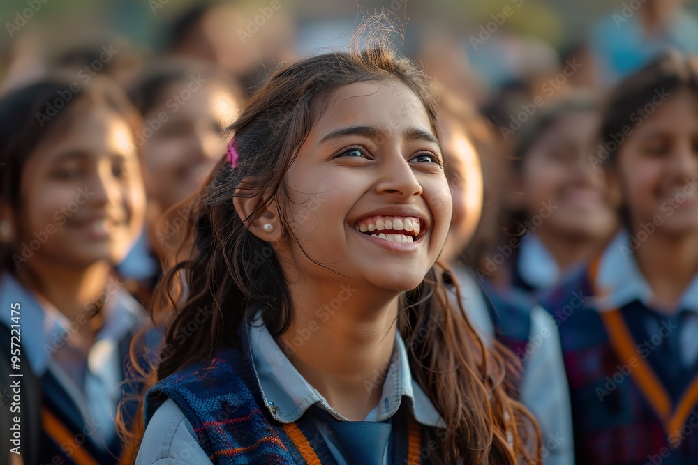 Indian students in school uniforms sharing a loud laugh Indian students in school uniforms sharing a loud laugh