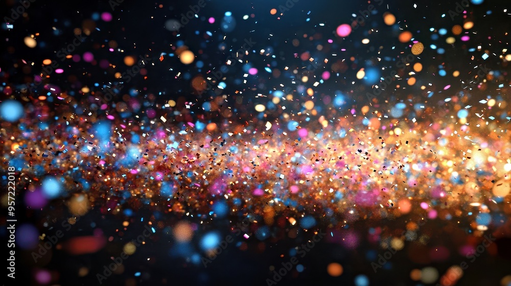 Celebratory Confetti Cascade in Frozen Motion with Stunning Glossy Texture and Light Reflections - High Detail 3D Render Celebratory Confetti Cascade in Frozen Motion with Stunning Glossy Texture and Light Reflections - High Detail 3D Render