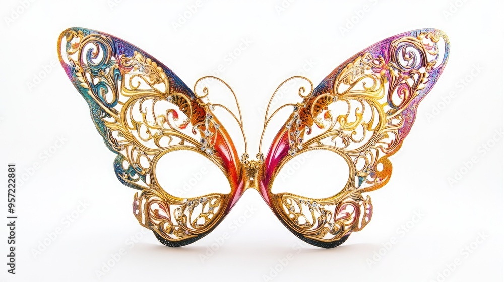 Naklejka premium Luxury butterfly masquerade mask on white background