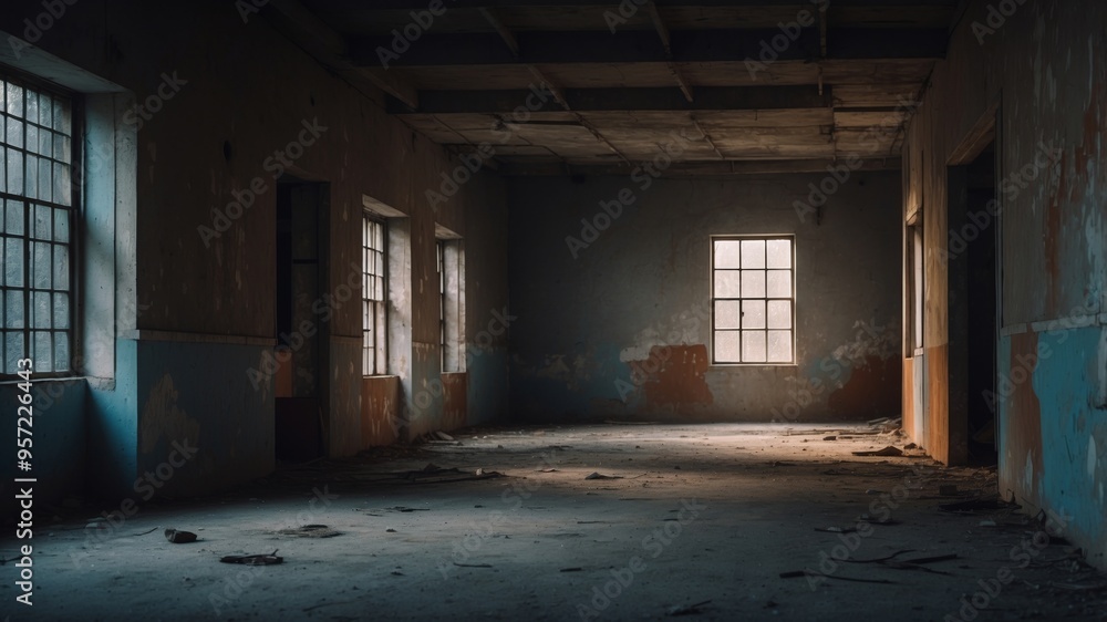 Haunting Shadows Linger in the Darkened Halls of a Mysterious Abandoned Structure. Haunting Shadows Linger in the Darkened Halls of a Mysterious Abandoned Structure.