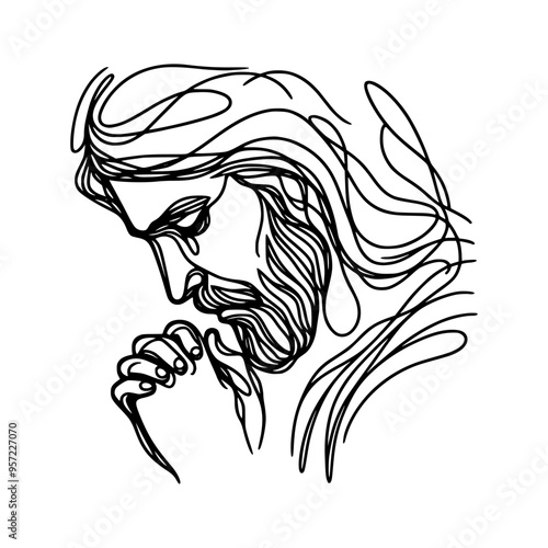  line art sketch drawing- jesus christ praying (artwork 1)