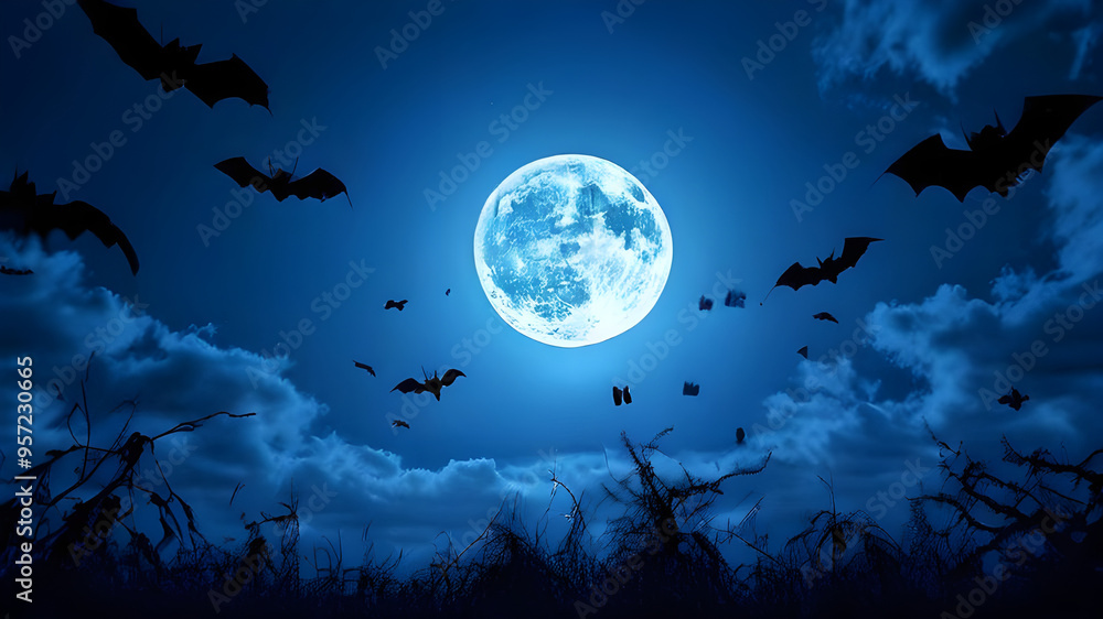 Gothic Night: Castle and Bats Under a Blue Moon. Gothic Night: Castle and Bats Under a Blue Moon.
