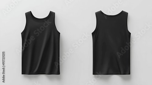 Black sleeveless men's tank top mockup, front and back view, isolated