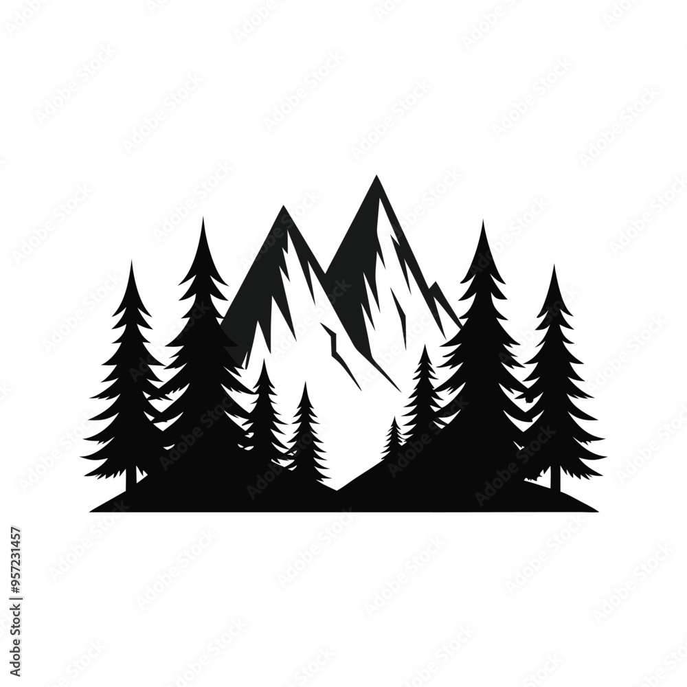 Obraz premium set of christmas trees & mountain