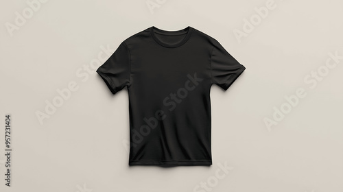 Black t-shirt mockup with rolled sleeves, front view, isolated