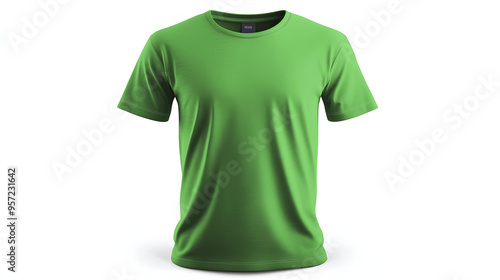 Green short sleeve t-shirt mockup, front view, isolated on white