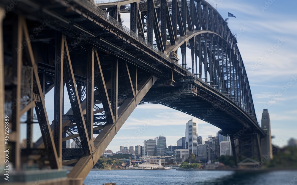 Fototapeta premium Close-Up of Sydney Harbour Bridge's Steel Arches: A Detailed Structural Background