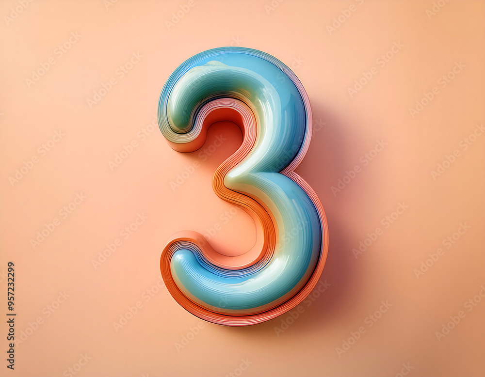 A colorful glossy number three on a peach background, rendered in 3D, depicting an abstract_1(59) A colorful glossy number three on a peach background, rendered in 3D, depicting an abstract_1(59)