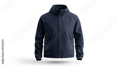 Navy blue windbreaker mockup front view isolated on white
