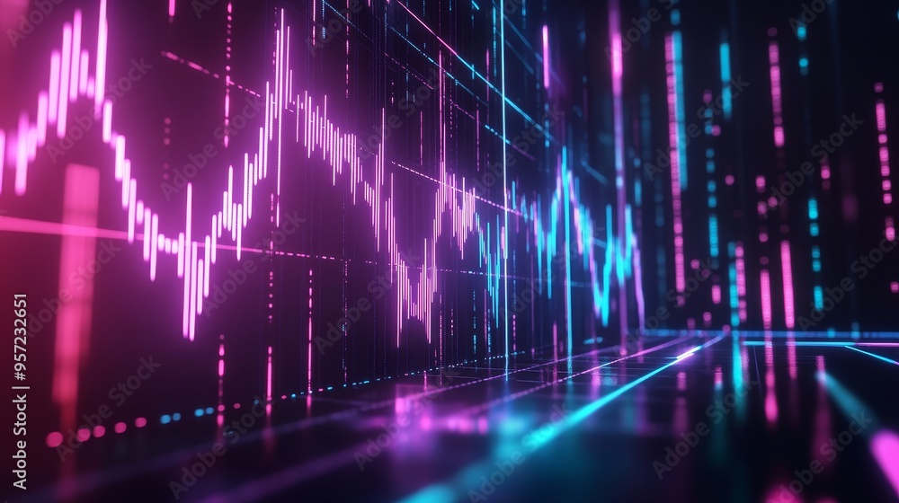 Minimalist Stock Market Chart with Neon Accents on Dark Background Minimalist Stock Market Chart with Neon Accents on Dark Background