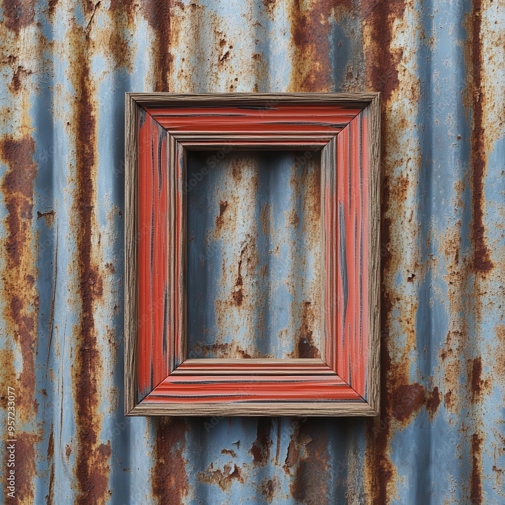 Weathered frame on rusty sheet metal, urban grunge, illustration Weathered frame on rusty sheet metal, urban grunge, illustration