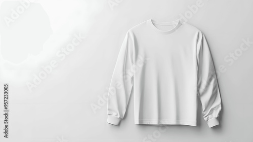 White long sleeve t-shirt mockup flat lay front view on plain background photo