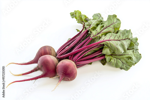 Bunch of red radish isolated on white background, Close up shot beetroot bulb, Fresh harvest radish. 