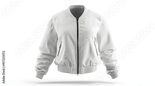 White women's bomber jacket mockup isolated on white