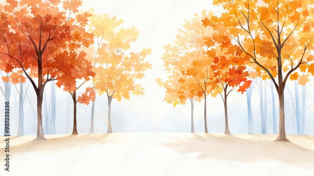 Vibrant Autumn Trees with Colorful Foliage in a Serene Forest Setting on a Sunny Day Vibrant Autumn Trees with Colorful Foliage in a Serene Forest Setting on a Sunny Day