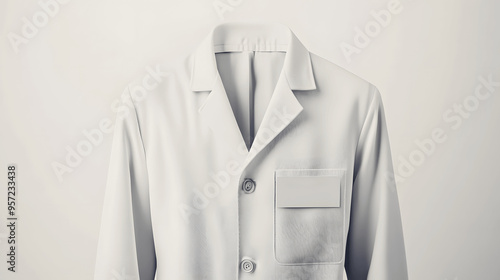 Light grey dentist's coat mockup with name badge isolated on neutral background