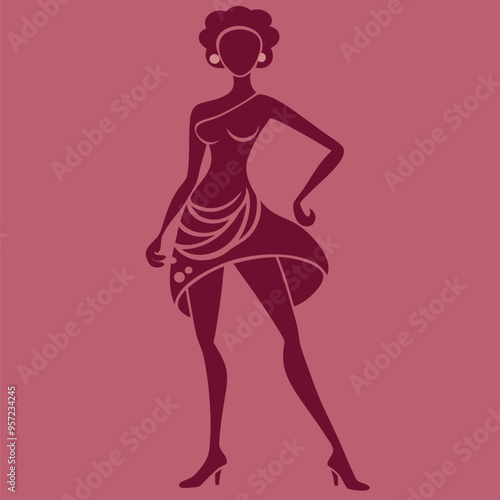 Empowered Black Woman in Colorful Outfit, Confident Cartoon Character Illustration