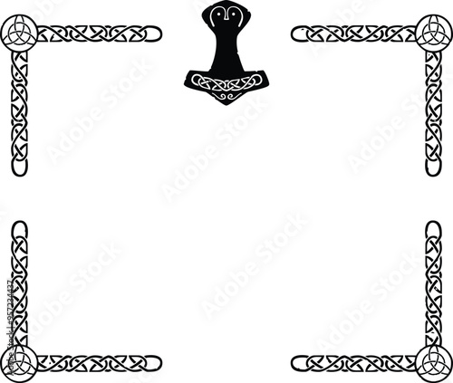 Viking Knot Frame with Triquetra Corners and Thor Hammer Header