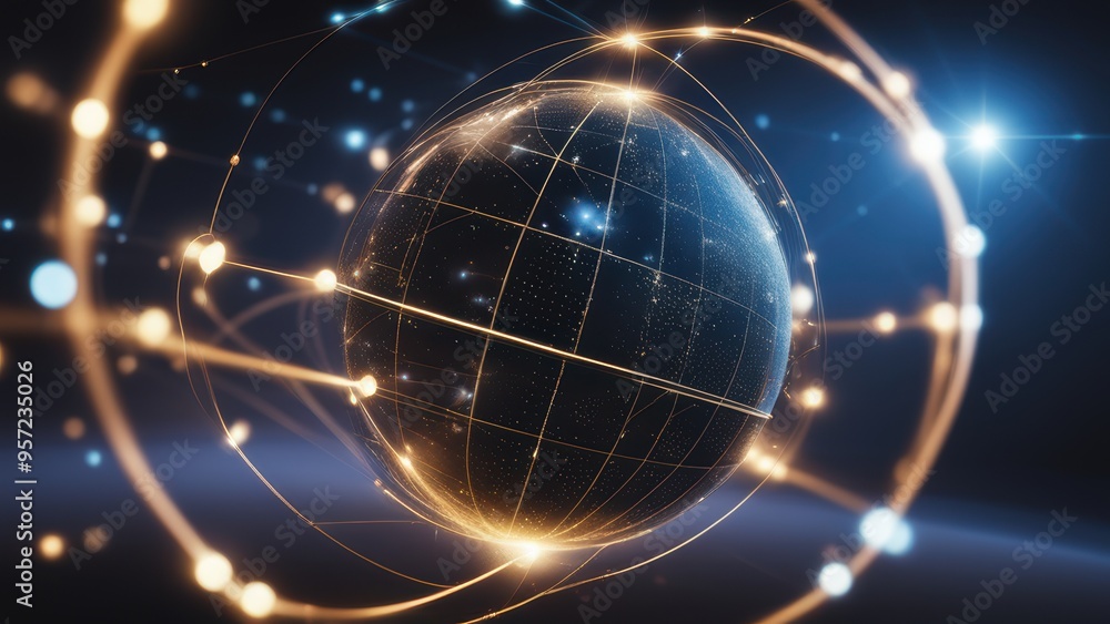 Earth with golden network of lines and nodes symbolizing global connectivity. Earth with golden network of lines and nodes symbolizing global connectivity.