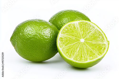 Juicy sliced lime isolated on white background, Close up shot lime with lime zest.	