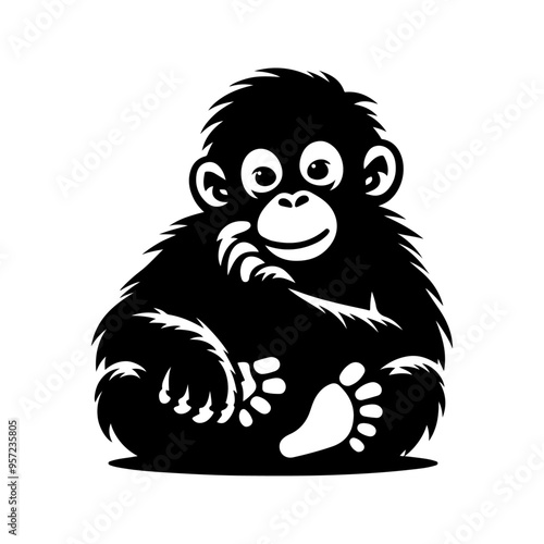 a cute Orangutan silhouette, vector black color silhouette photo