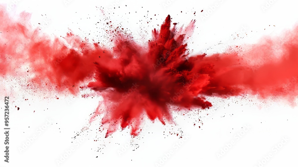 An explosion of bright red powder on a white background, created with An explosion of bright red powder on a white background, created with