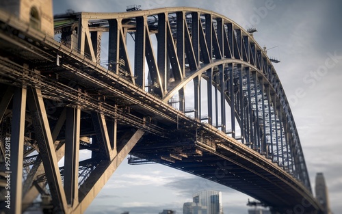 Close-Up of Sydney Harbour Bridge's Steel Arches: A Detailed Structural Background