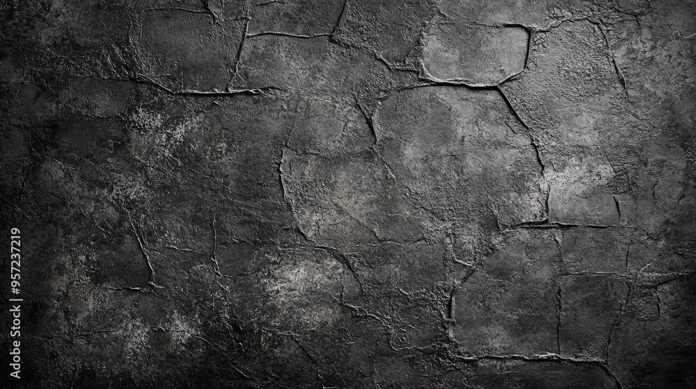 Fototapeta premium Textured gray wall with cracks, showcasing a weathered and industrial appearance perfect for backgrounds or artistic concepts.