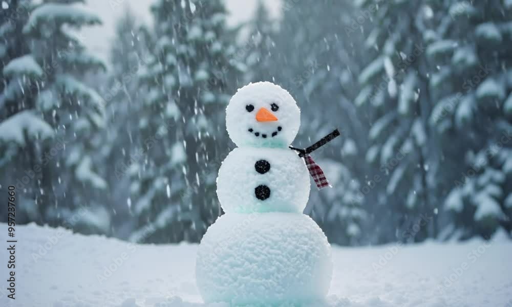 snowman in winter, trees background snowman in winter, trees background