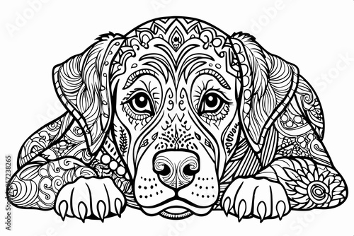 Intricate line art illustration of a dog with detailed patterns photo