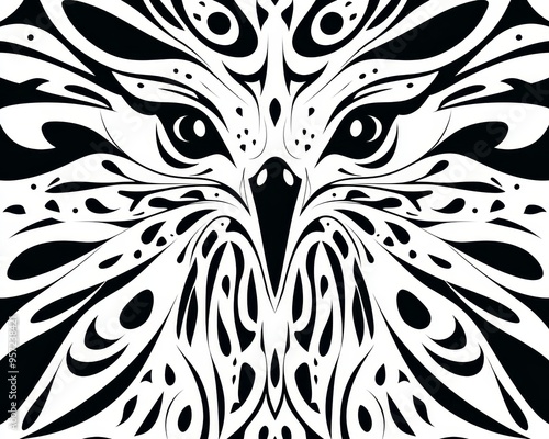 Abstract Bird Face Monochromatic Closeup Detailed Symbolic 147 characters Tribal