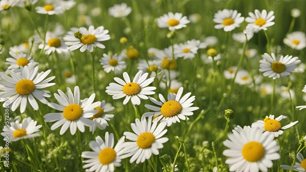 Anime animation of beautiful field meadow flowers chamomile as a nature landscape background. anime animations Anime animation of beautiful field meadow flowers chamomile as a nature landscape background. anime animations