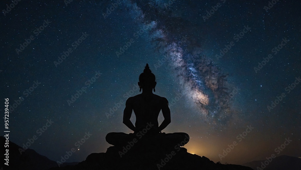 Shiva Meditation Silhouette Against a Starry Night Shiva Meditation Silhouette Against a Starry Night