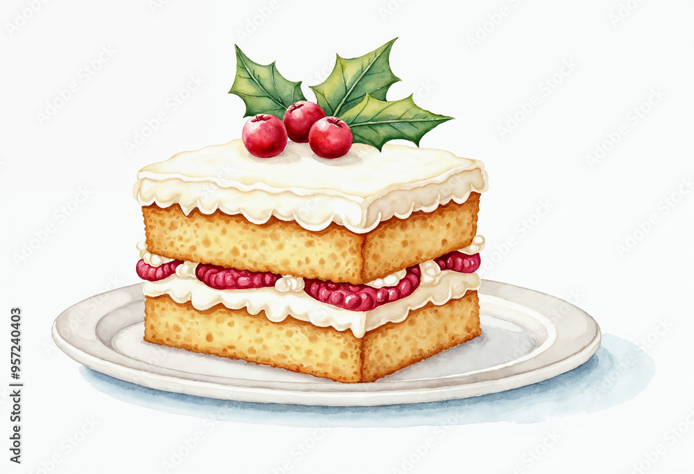 Isolated Watercolor Cake, Birthday Cake, Christmas Cake, Celebration Cake Isolated Watercolor Cake, Birthday Cake, Christmas Cake, Celebration Cake