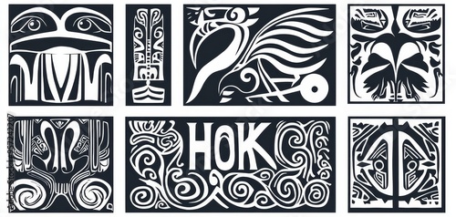 Abstract Tribal Motifs A Composition of Black White Geometric Shapes and Swirls Northwest Coast Influence Tribal